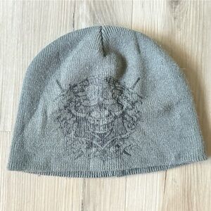 Gray Beanie with Graphic Design